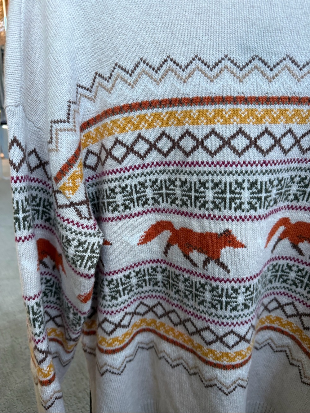 Talbots Fox Fair Isle Sweater XL Ivory Cotton Blend Shoulder Button Pullover - Picture 4 of 7